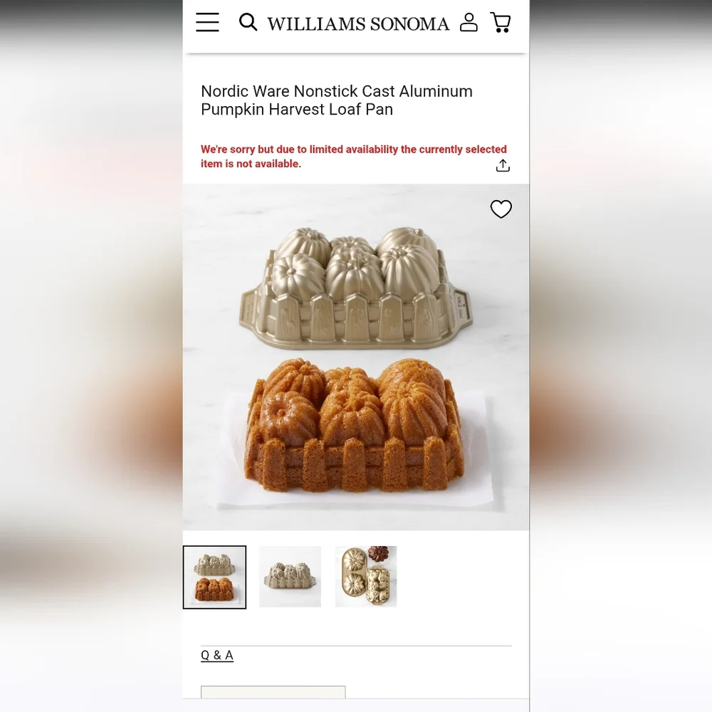 Williams Sonoma Pumpkin Harvest Loaf Pan by Nordic‎ Ware